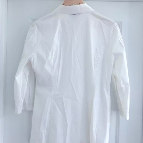 ST JOHN White Button Up Pintuck 3/4 Sleeve Poplin Cotton Designer Couture Shirt - Picture 5 of 7
